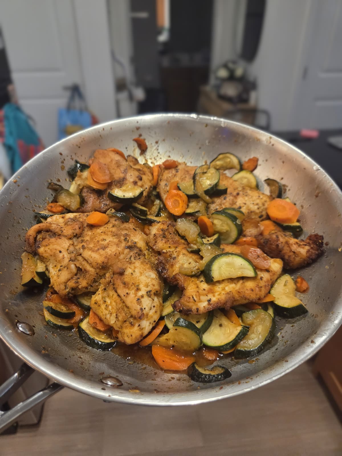 Air Fryer Chicken with Zucchini-Carrot Stir Fry