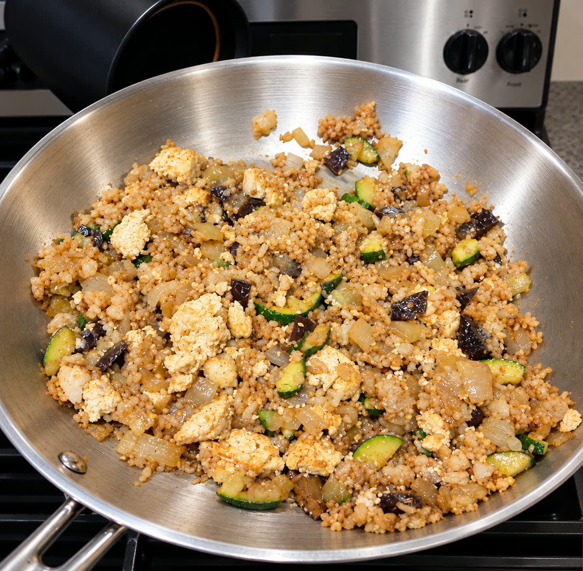 Chile Crisp Tofu and Eggplant Fried Rice